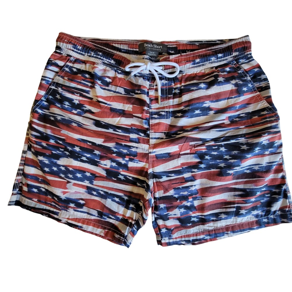 Cotton On Beach Short Mens Medium Red White Blue American Flag Swim Trunks‎